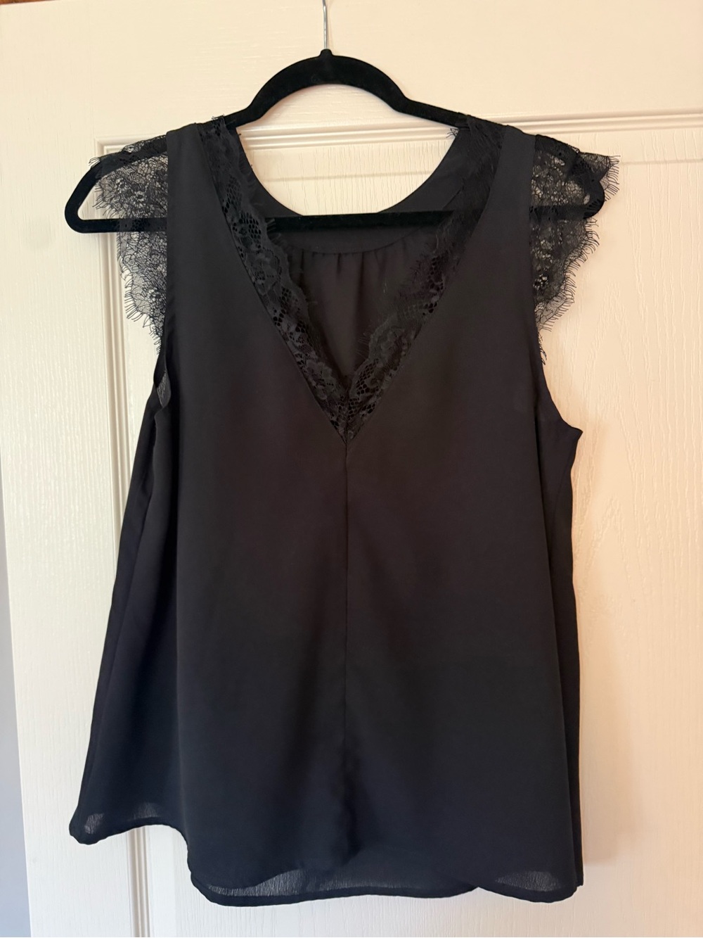 Women's Black Lace-Trim V-Neck Sleeveless Top